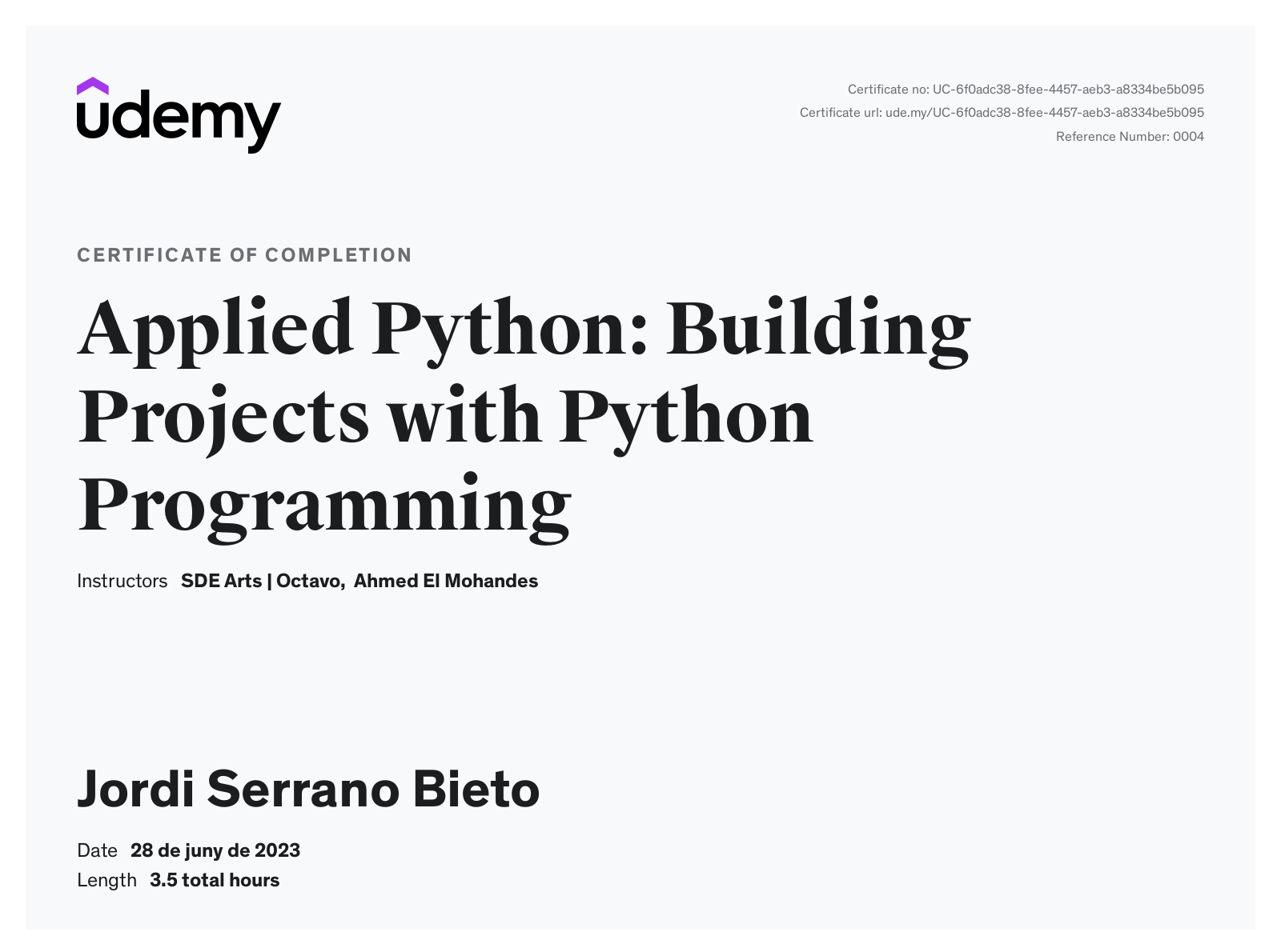 Certificado Applied Python: Building Projects with Python Programming